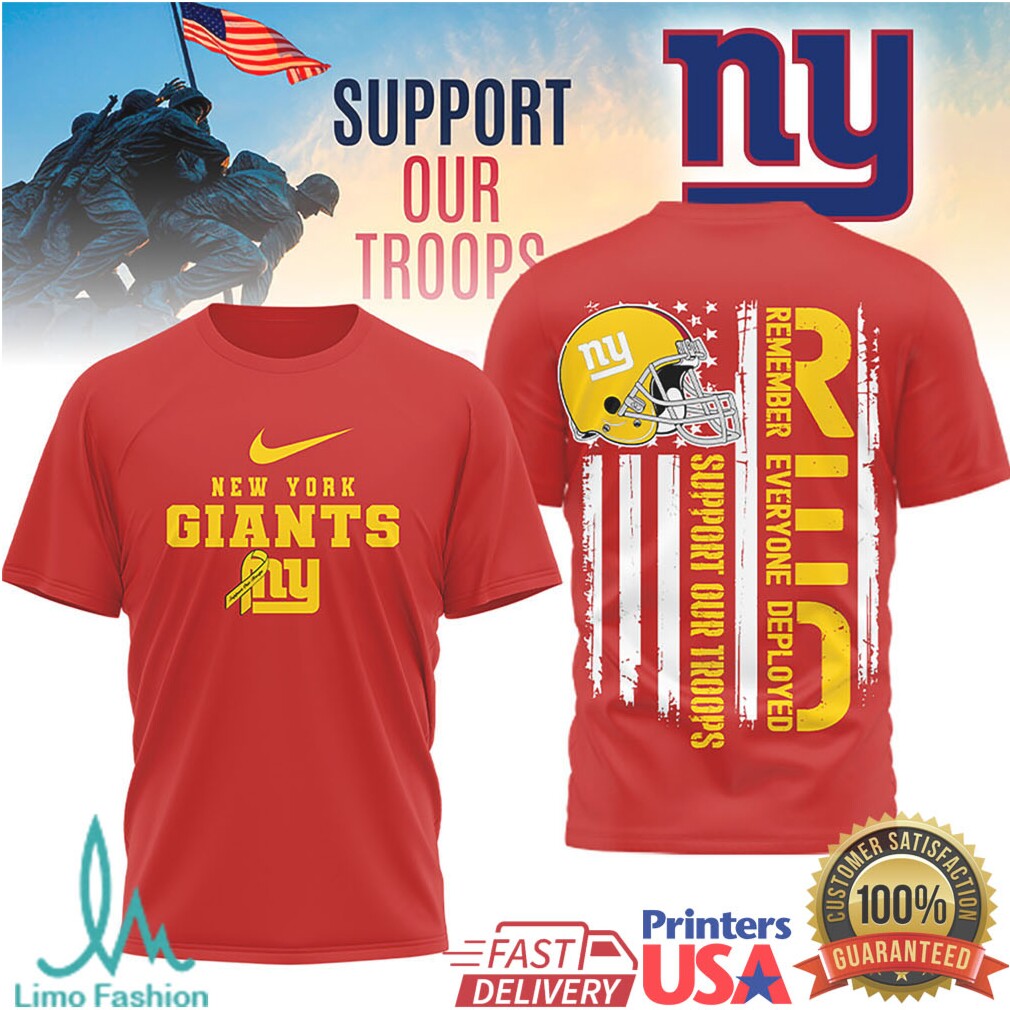 New York Giants RED Support Our Troops Military Appreciation T Shirt - Limotees LLC