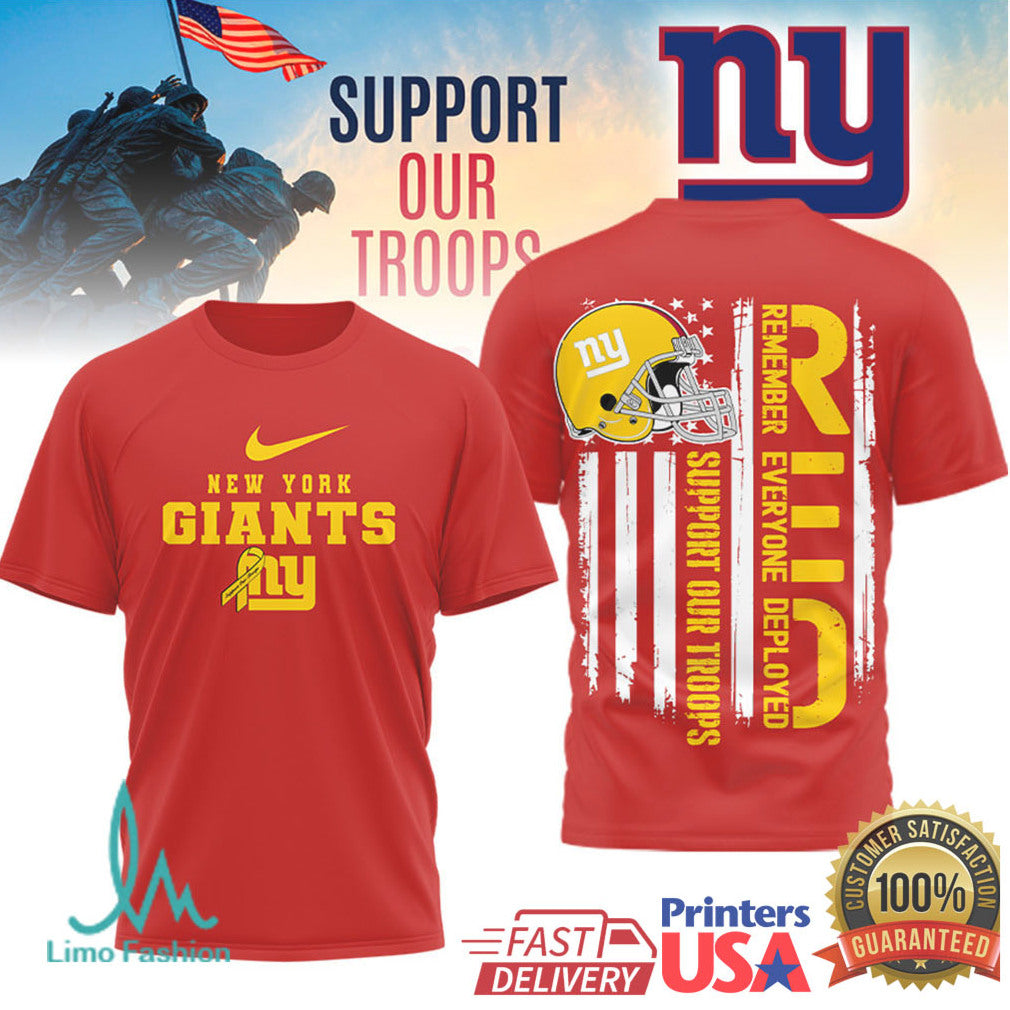 New York Giants RED Support Our Troops Military Appreciation T Shirt - Limotees LLC
