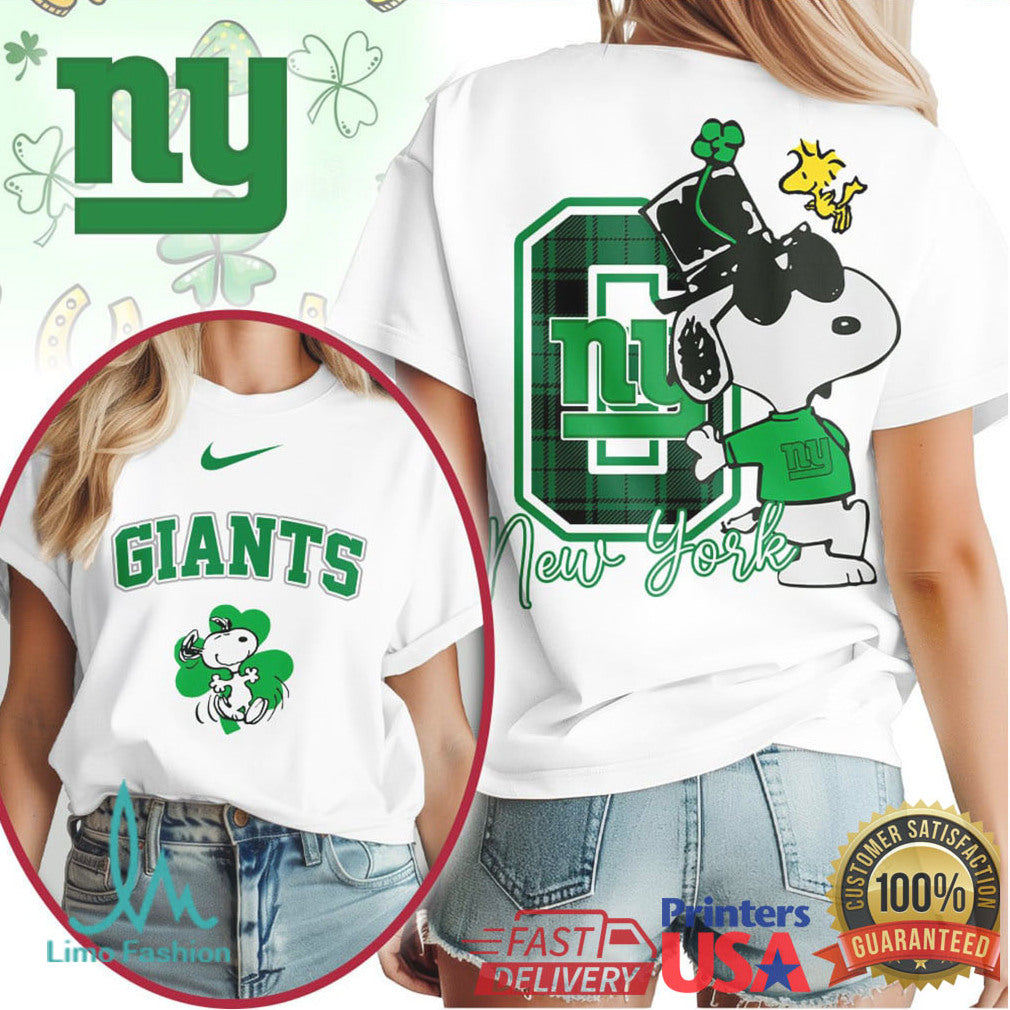 New York Giants St. Patrick's Day T Shirt Snoopy Lucky Green Clover - Limotees LLC