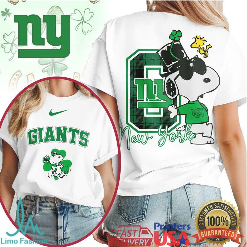 New York Giants St. Patrick's Day T Shirt Snoopy Lucky Green Clover - Limotees LLC