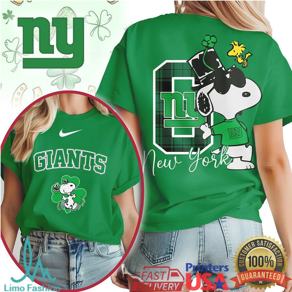New York Giants St. Patrick's Day T Shirt Snoopy Lucky Green Clover - Limotees LLC