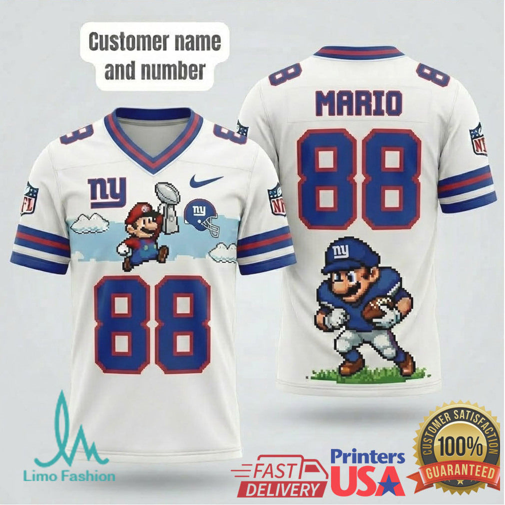 New York Giants Super Mario 8 Bit Custom Name & Number Fan Gear T Shirt - Limotees LLC