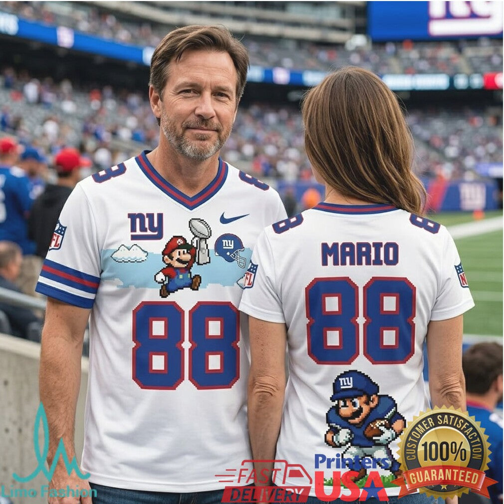 New York Giants Super Mario 8 Bit Custom Name & Number Fan Gear T Shirt - Limotees LLC