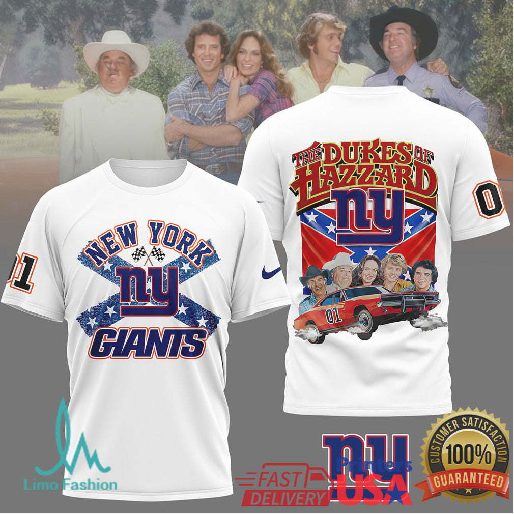 New York Giants The Dukes of Hazzard General Lee Car & Cast T Shirt