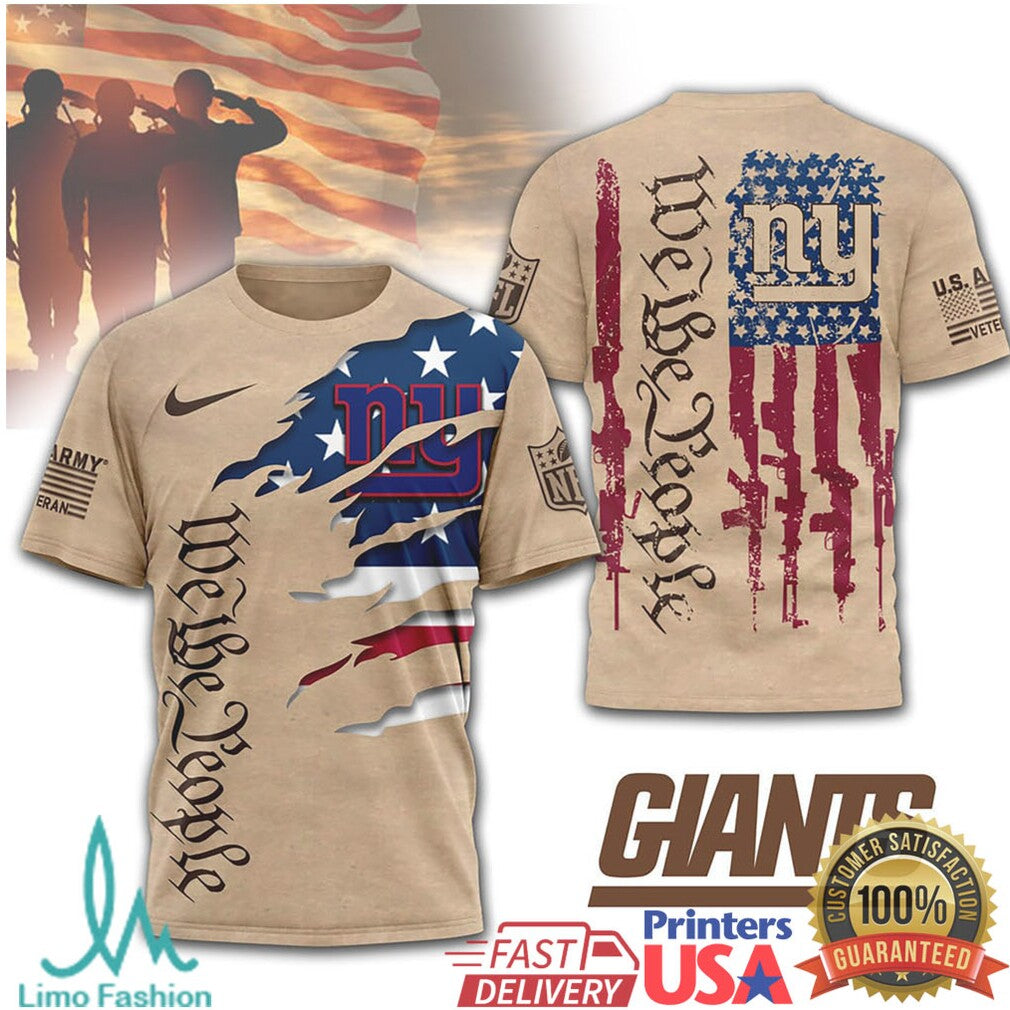 New York Giants We The People Patriotic Military Tan T Shirt - Limotees LLC