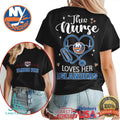 New York Islanders Nurse Shirt Hockey Fan Stethoscope Design T Shirt - Limotees LLC