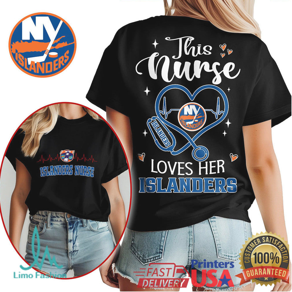 New York Islanders Nurse Shirt Hockey Fan Stethoscope Design T Shirt - Limotees LLC
