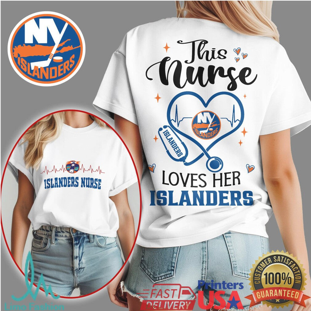 New York Islanders Nurse Shirt Hockey Fan Stethoscope Design T Shirt - Limotees LLC