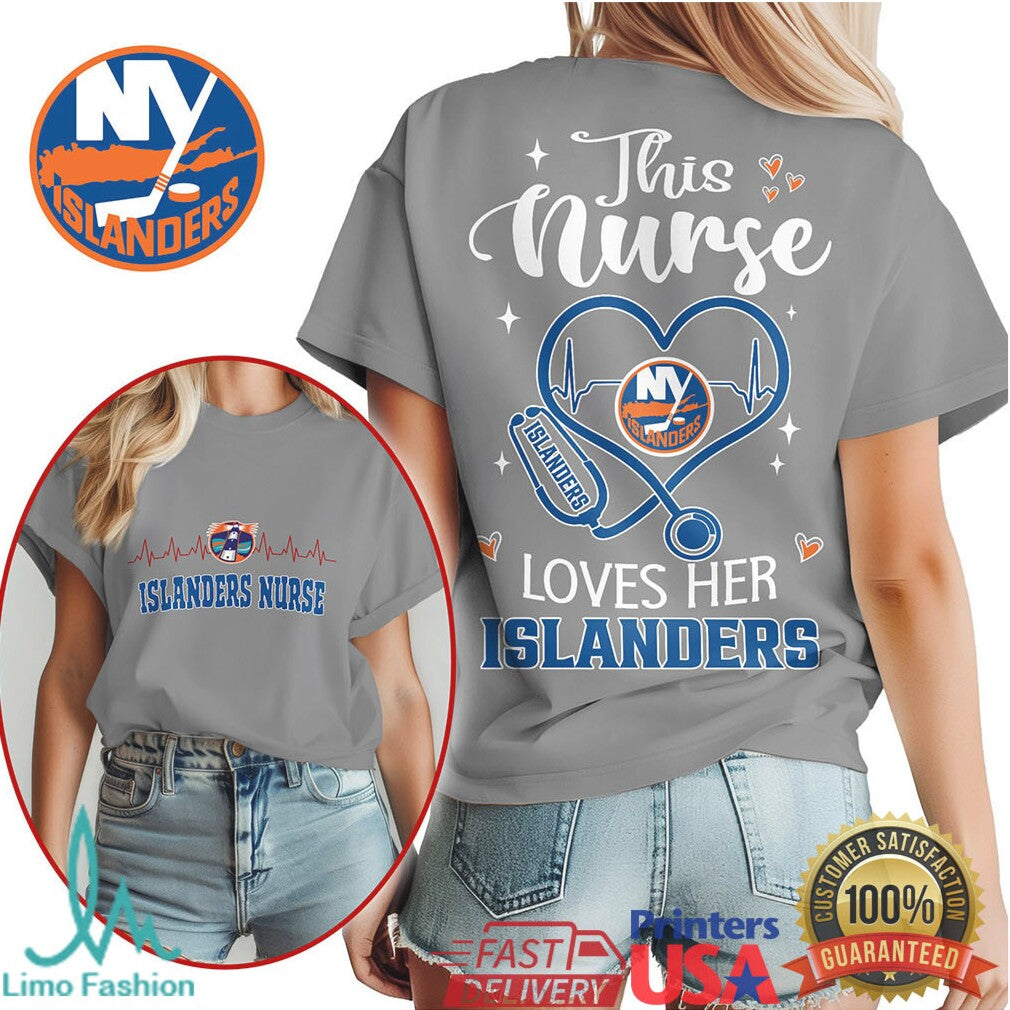 New York Islanders Nurse Shirt Hockey Fan Stethoscope Design T Shirt - Limotees LLC