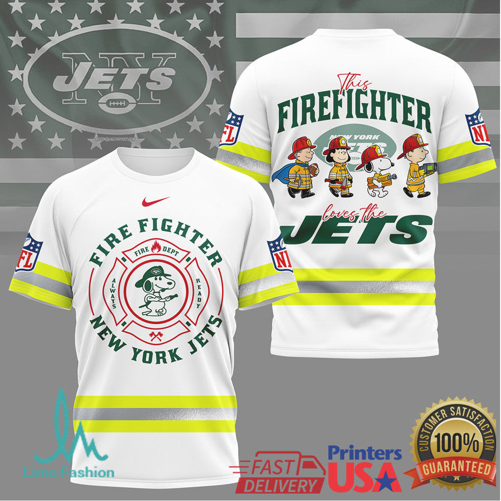 New York Jets Firefighter Snoopy & Friends NFL Fan T Shirt - Limotees LLC