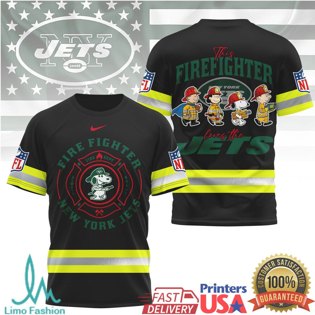 New York Jets Firefighter Snoopy & Friends NFL Fan T Shirt - Limotees LLC
