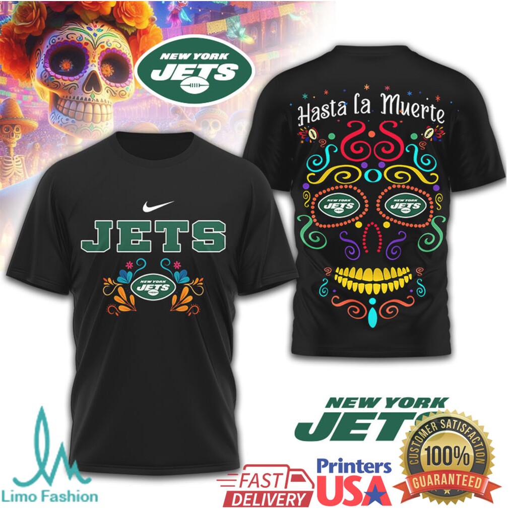 New York Jets Hasta la Muerte Sugar Skull Day of the Dead T Shirt - Limotees LLC