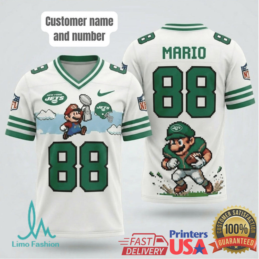 New York Jets Mario 88 Custom Pixel Art NFL T Shirt Design - Limotees LLC