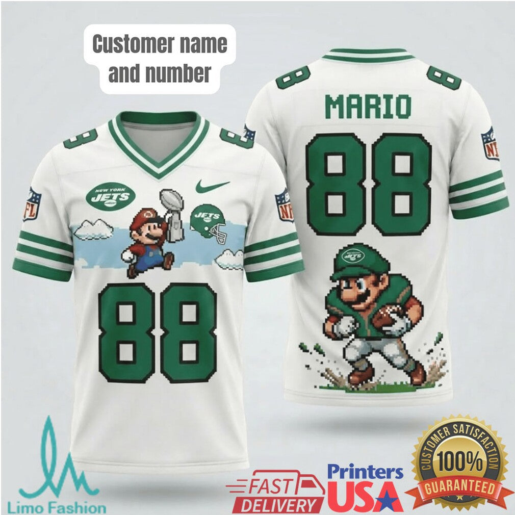 New York Jets Mario 88 Custom Pixel Art NFL T Shirt Design - Limotees LLC