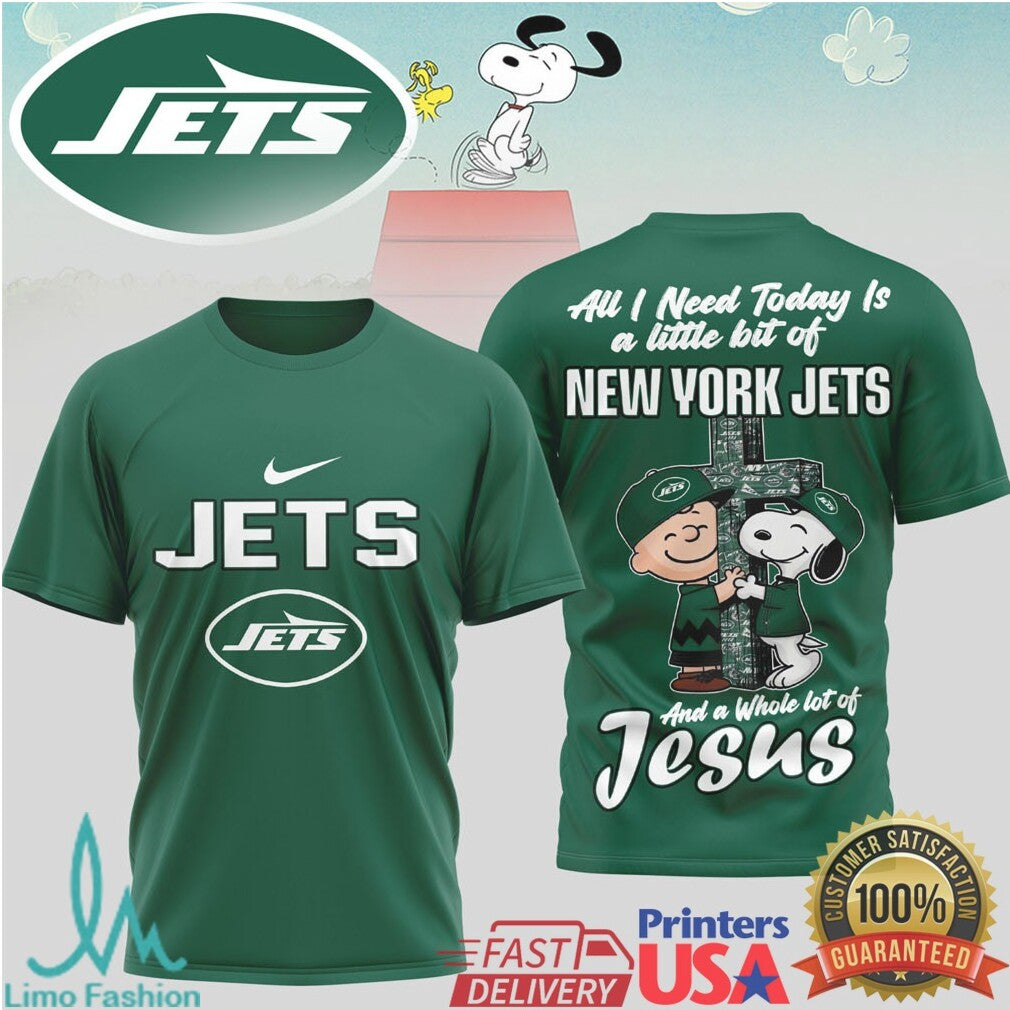 New York Jets Snoopy Charlie Brown Faith Jesus T Shirt - Limotees LLC
