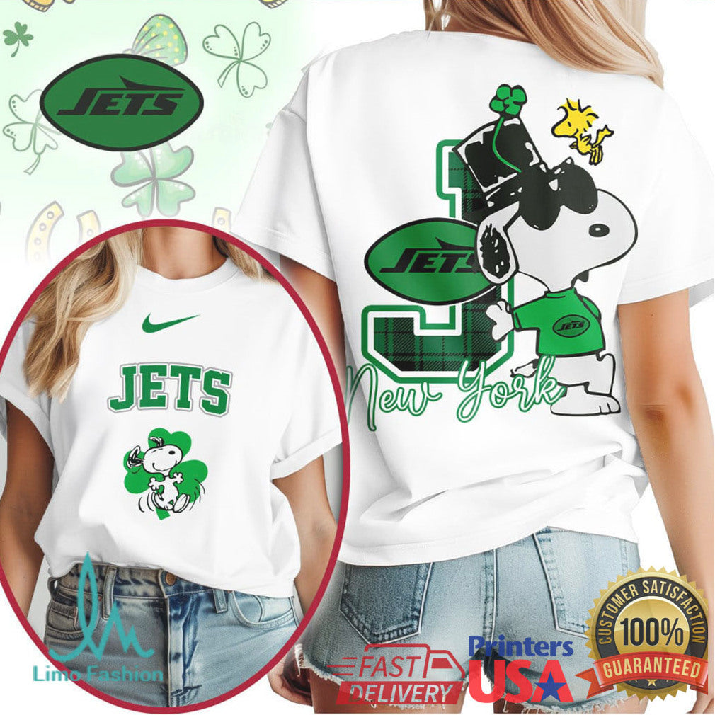 New York Jets Snoopy St. Patrick's Day Lucky Clover T Shirt - Limotees LLC