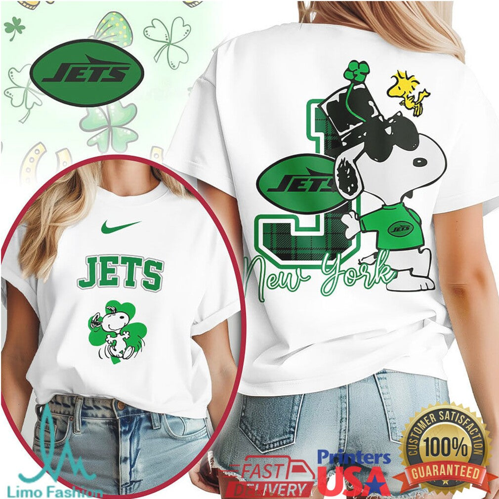 New York Jets Snoopy St. Patrick's Day Lucky Clover T Shirt - Limotees LLC