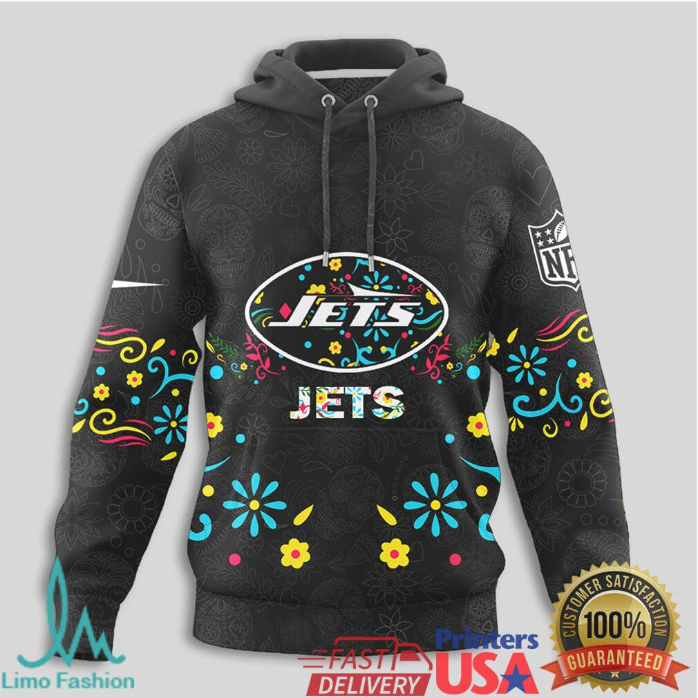 New York Jets Sugar Skull T Shirt NFL Dia de los Muertos Fan - Limotees LLC