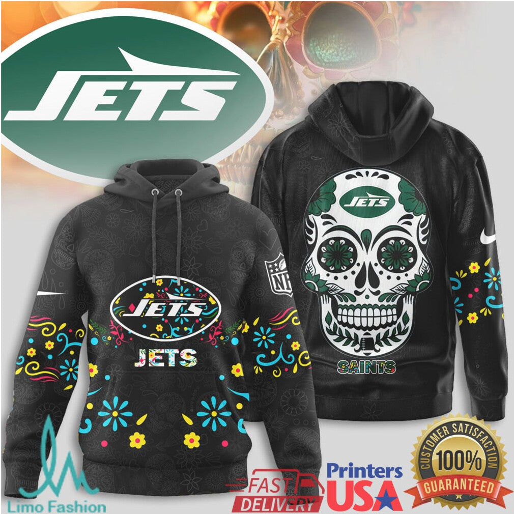 New York Jets Sugar Skull T Shirt NFL Dia de los Muertos Fan - Limotees LLC