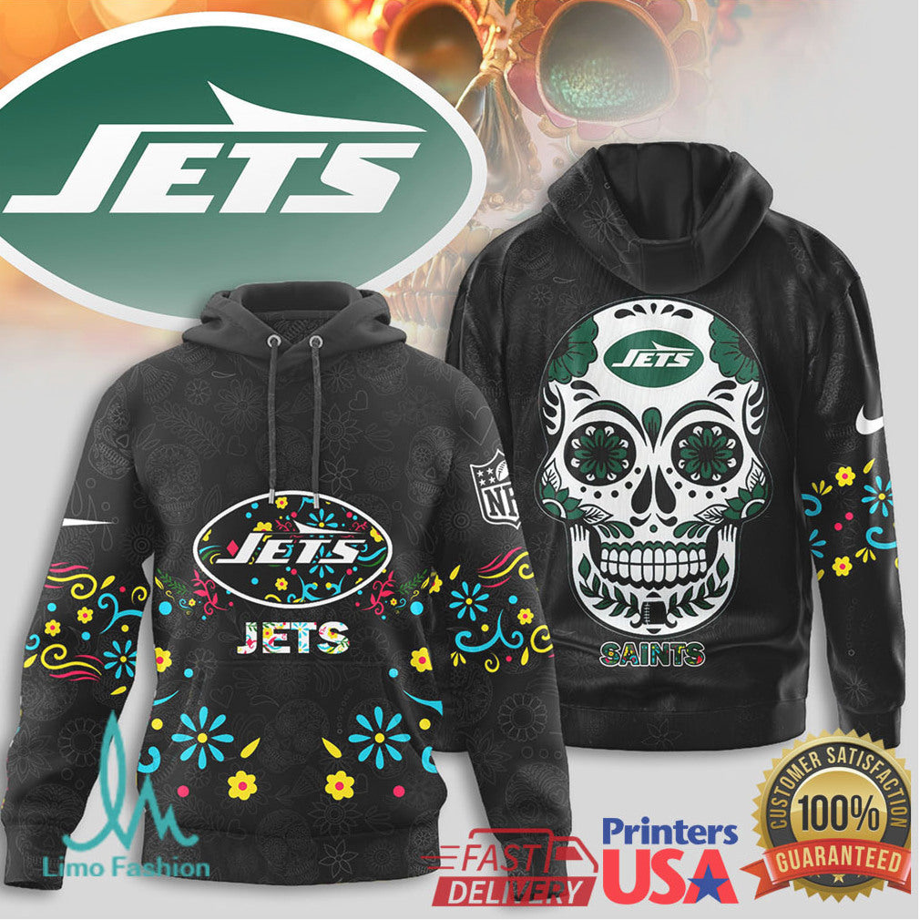 New York Jets Sugar Skull T Shirt NFL Dia de los Muertos Fan - Limotees LLC