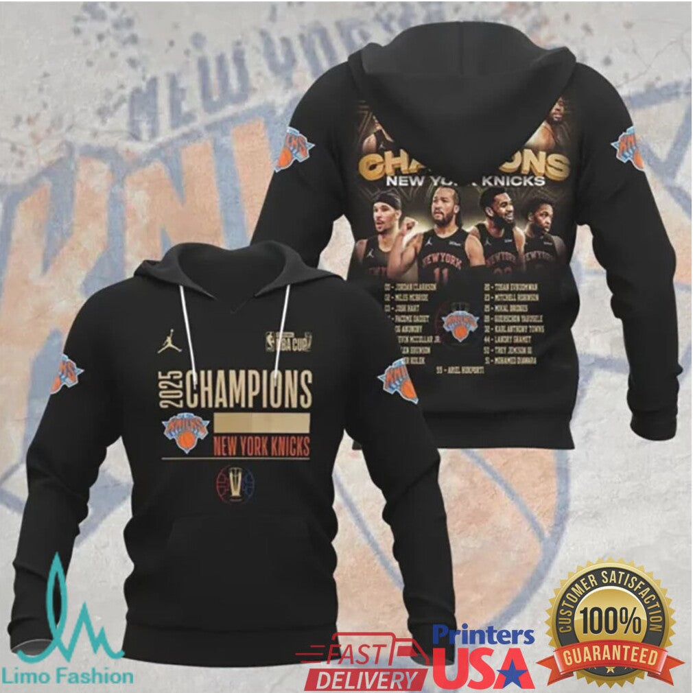New York Knicks 2025 NBA Cup Champions Official Team Roster & Logo T Shirt - Limotees LLC