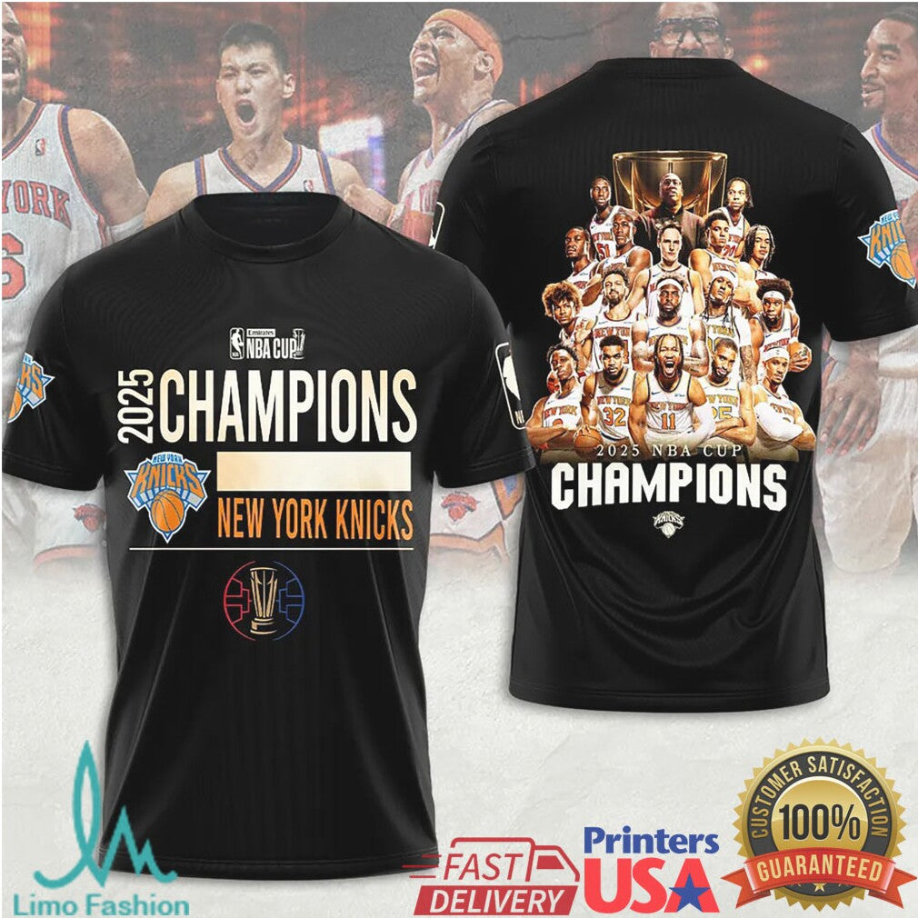 New York Knicks 2025 NBA Cup Champions Roster Commemorative T Shirt - Limotees LLC