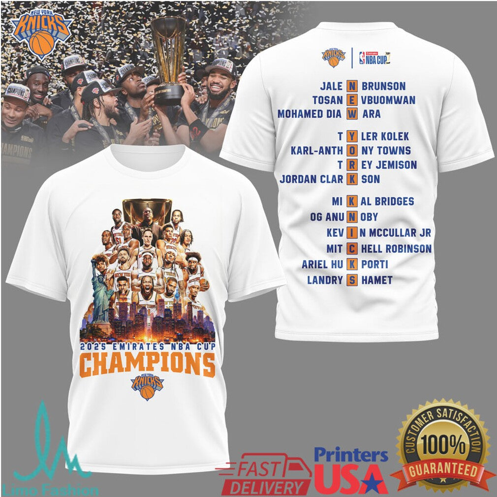 New York Knicks 2025 NBA Cup Champions Roster Commemorative T Shirt