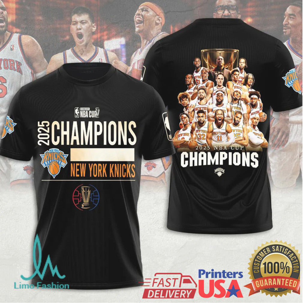 New York Knicks 2025 NBA Cup Champions Roster Commemorative T Shirt - Limotees LLC