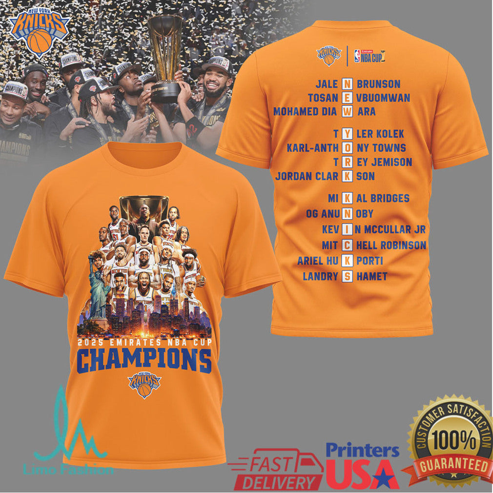 New York Knicks 2025 NBA Cup Champions Roster Commemorative T Shirt