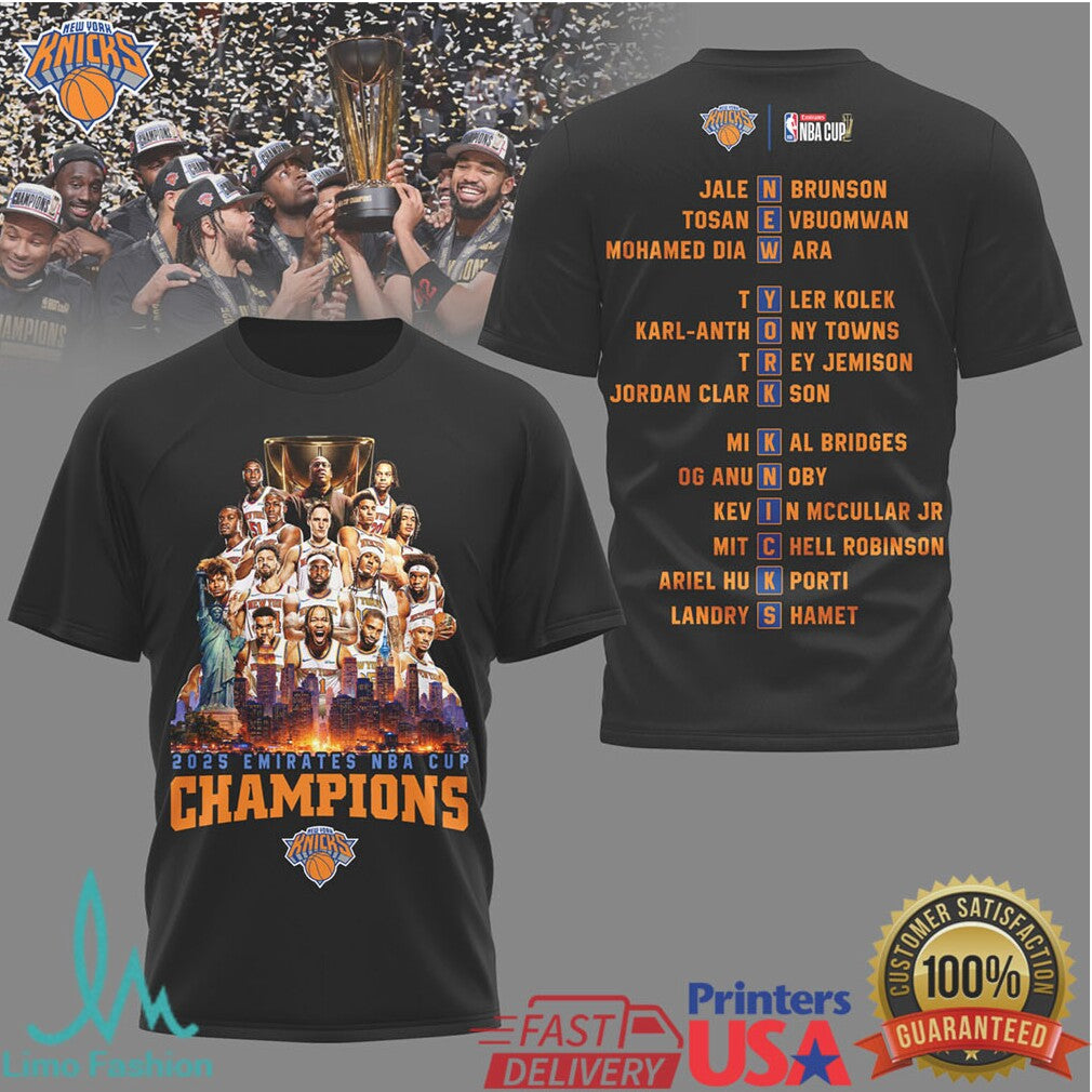 New York Knicks 2025 NBA Cup Champions Roster Commemorative T Shirt