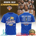 New York Knicks 2025 NBA Cup Champions Royal Blue Team Roster T Shirt - Limotees LLC