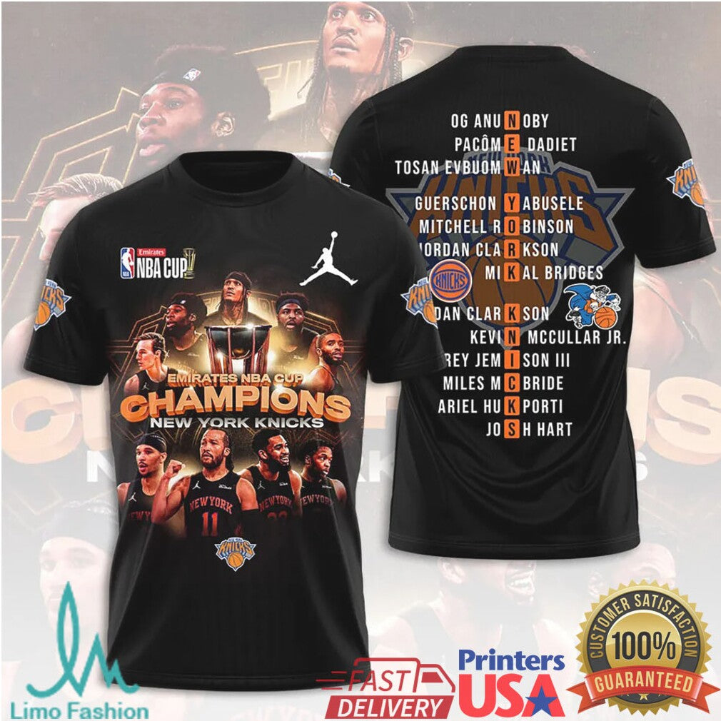 New York Knicks Emirates NBA Cup Champions Jordan Brand Team Roster T Shirt - Limotees LLC