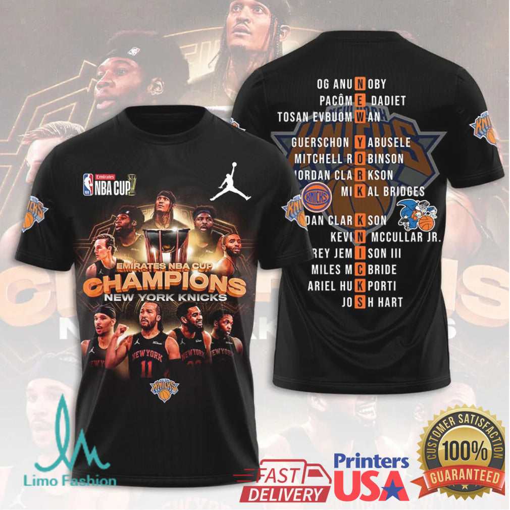 New York Knicks Emirates NBA Cup Champions Jordan Brand Team Roster T Shirt - Limotees LLC