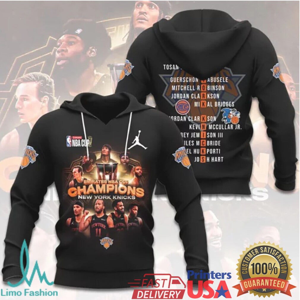 New York Knicks Emirates NBA Cup Champions Jordan Brand Team Roster T Shirt - Limotees LLC
