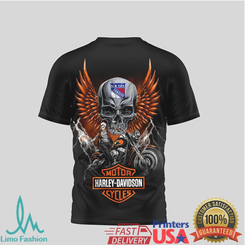 New York Rangers Hockey x Harley Davidson Skull Wing Biker T Shirt - Limotees LLC