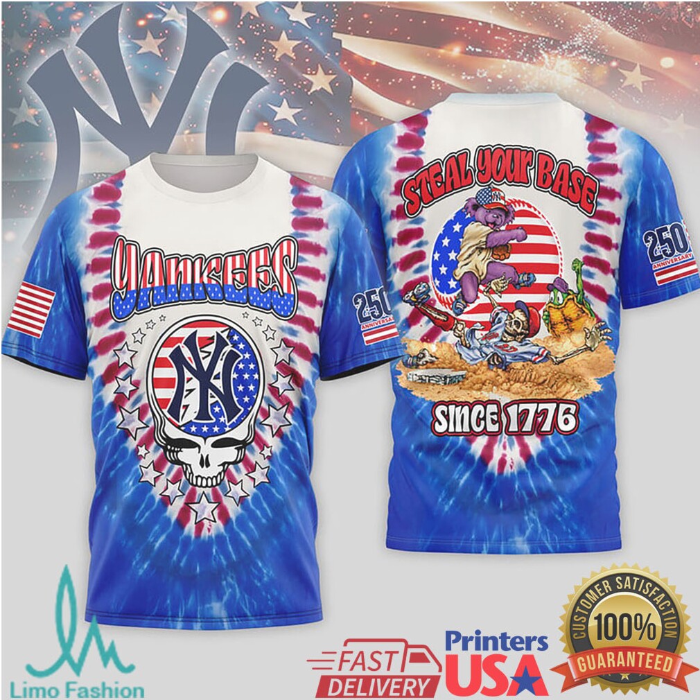 New York Yankees Grateful Dead Steal Your Base Tie Dye Patriotic T Shirt - Limotees LLC