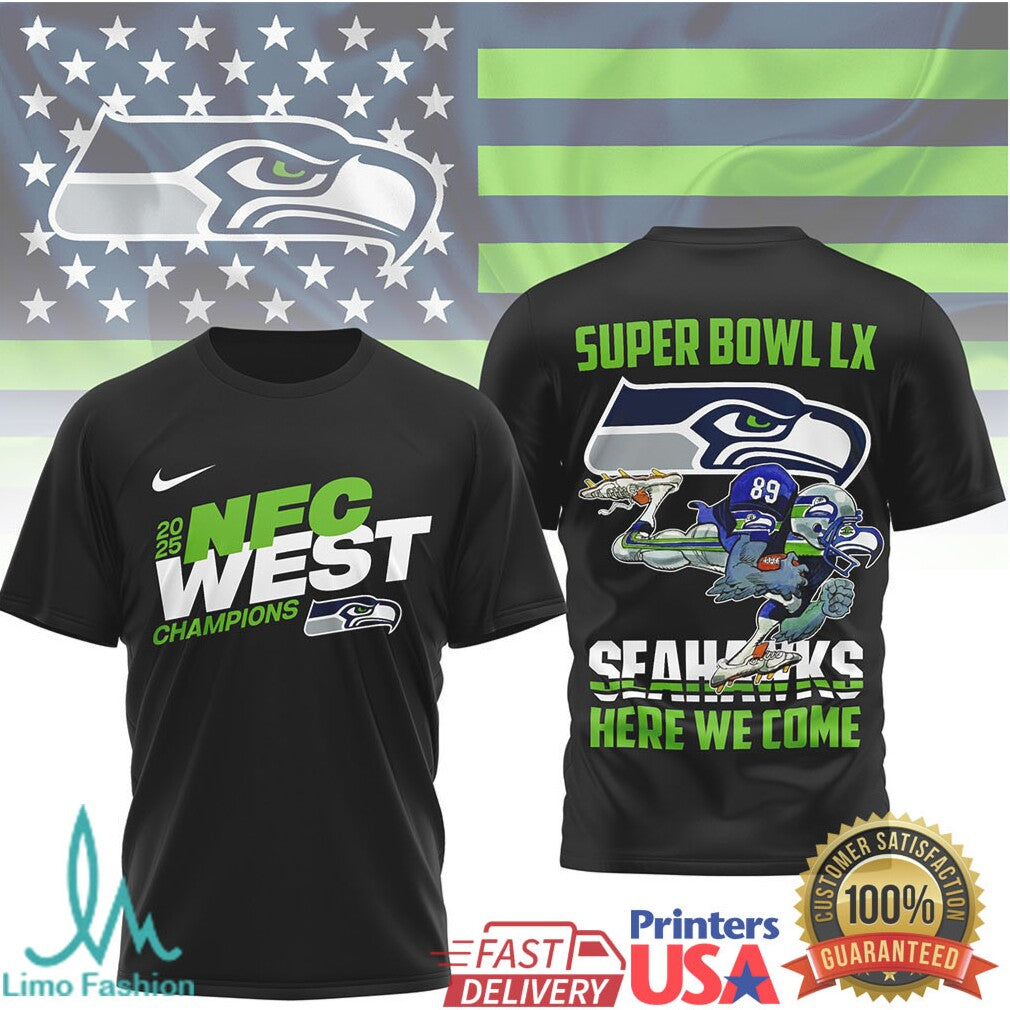 Seattle Seahawks Official Super Bowl LX NFL 2025 Division Champions 3D Shirt - Limotees LLC