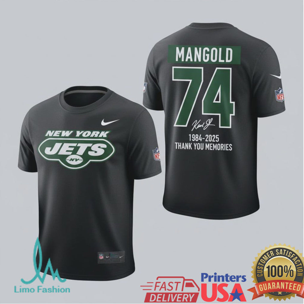 Nick Mangold New York Jets #74 Retirement Thank You For The Memories T Shirt - Limotees LLC