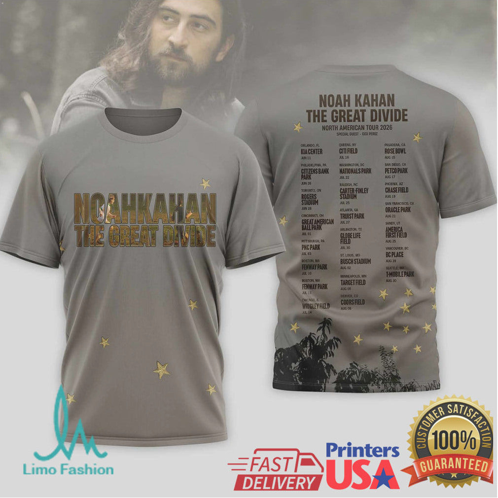 Noah Kahan The Great Divide North American Tour 2026 Shirt Grey Star - Limotees LLC