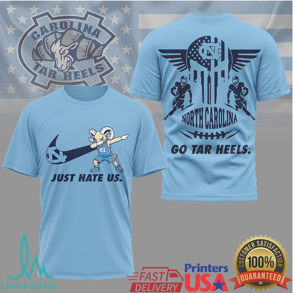 North Carolina Tar Heels “Just Hate Us” Dabbing Mascot T Shirt - Limotees LLC