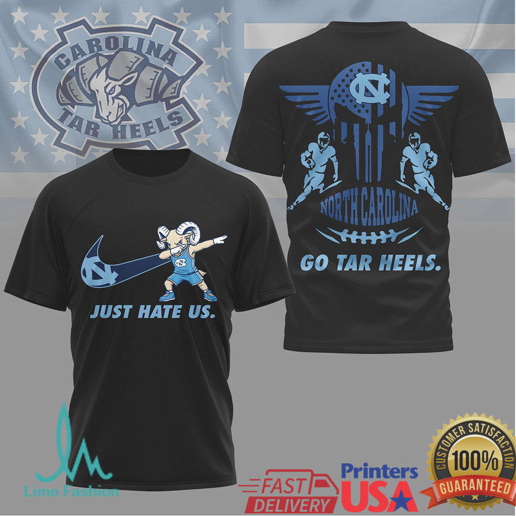 North Carolina Tar Heels “Just Hate Us” Dabbing Mascot T Shirt - Limotees LLC