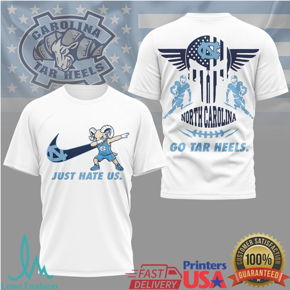 North Carolina Tar Heels “Just Hate Us” Dabbing Mascot T Shirt - Limotees LLC