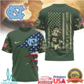 North Carolina Tar Heels Military Camo USA Flag Mascot T Shirt - Limotees LLC