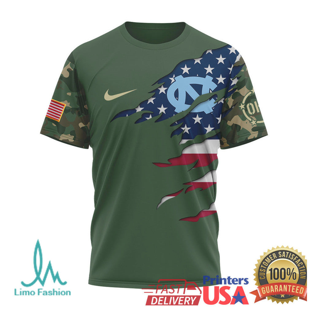 North Carolina Tar Heels Military Camo USA Flag Mascot T Shirt - Limotees LLC