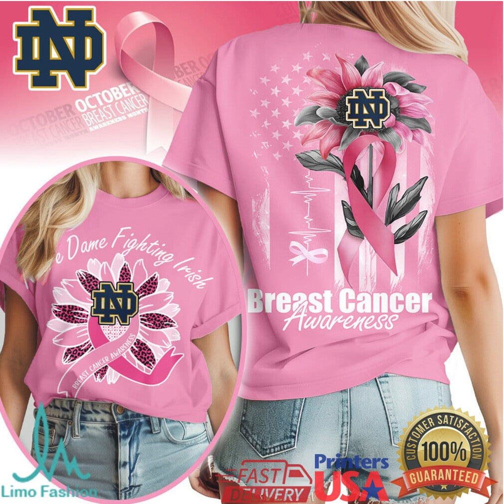 Notre Dame Fighting Irish Breast Cancer Awareness Pink Ribbon Sunflower T Shirt - Limotees LLC