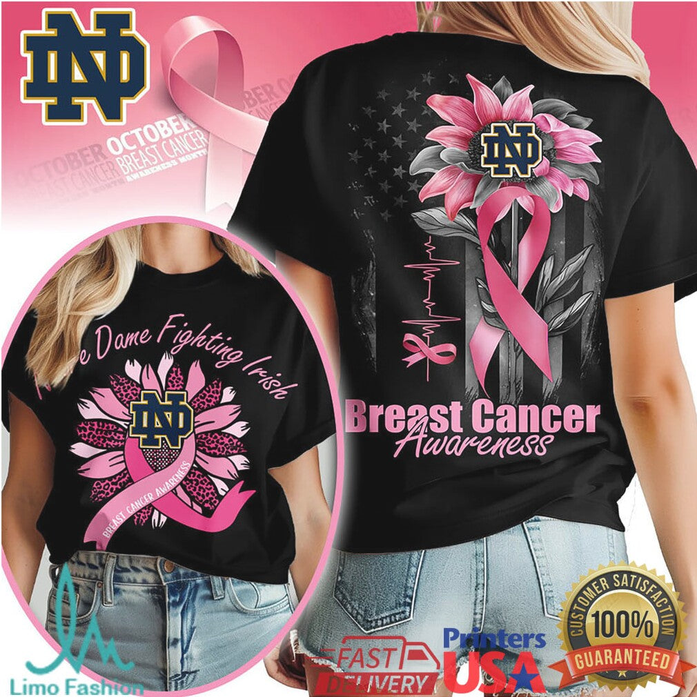 Notre Dame Fighting Irish Breast Cancer Awareness Pink Ribbon Sunflower T Shirt - Limotees LLC