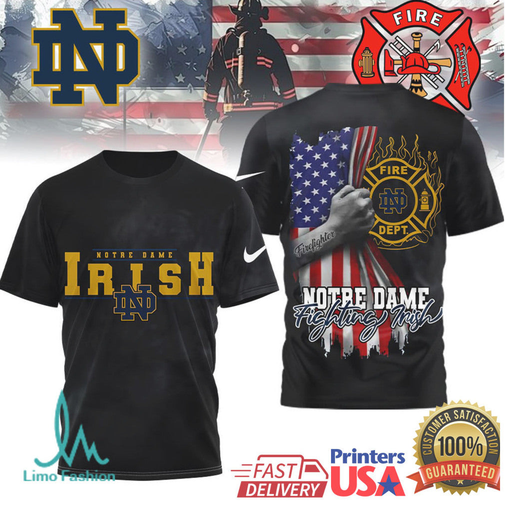 Notre Dame Fighting Irish Firefighter Tribute T Shirt Custom First Responder T Shirt - Limotees LLC