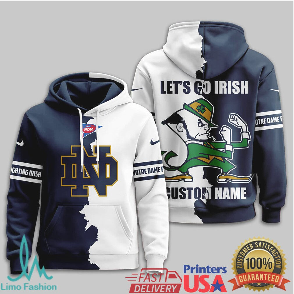 Notre Dame Fighting Irish Let's Go Irish Custom Name Two Tone T Shirt - Limotees LLC