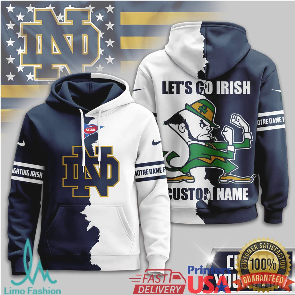 Notre Dame Fighting Irish Let's Go Irish Custom Name Two Tone T Shirt - Limotees LLC