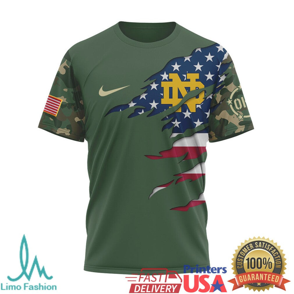 Notre Dame Fighting Irish Patriotic Camo T Shirt Leprechaun Mascot American Flag T Shirt